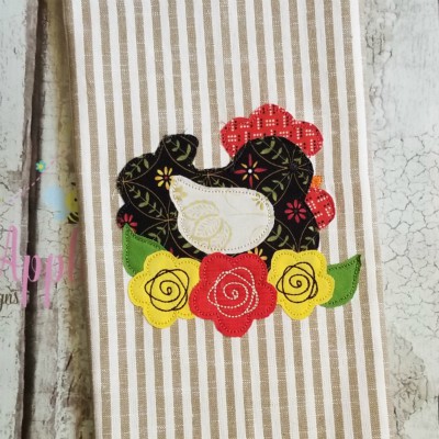 hen with flowers applique